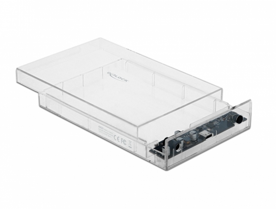 Imagine Rack extern USB-C 3.1 pentru 3.5" SATA HDD / SSD transparent, Delock 42623